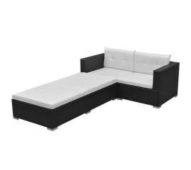 Set mobilier de grădină cu perne, 3 piese, negru, poliratan