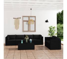 Set mobilier de grădină cu perne, 7 piese, negru, poliratan