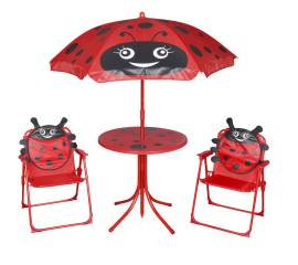Set bistro pentru copii de grădină, cu umbrelă, 3 piese, roșu