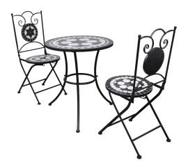 Set mobilier bistro, 3 piese, negru/alb, plăci ceramice