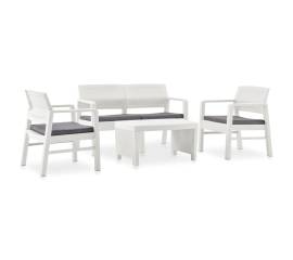 Set mobilier de grădină cu perne, 4 piese, alb, plastic