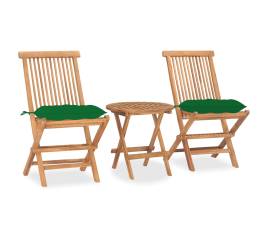 Set mobilier pliabil exterior cu pernă, 3 piese, lemn masiv tec