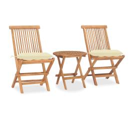 Set mobilier pliabil exterior cu perne, 3 piese, lemn masiv tec