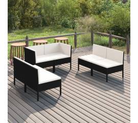 Set mobilier de grădină cu perne, 6 piese, negru, poliratan