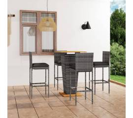 Set mobilier bar de grădină cu perne, 5 piese, gri, poliratan