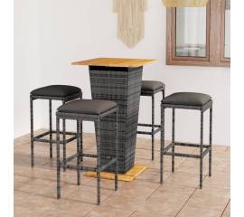 Set mobilier bar de grădină cu perne, 5 piese, gri, poliratan