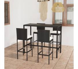 Set mobilier bar de grădină cu perne, 5 piese, negru, poliratan