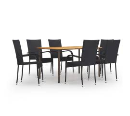 Set mobilier de grădină, 7 piese, negru, poliratan