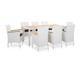 Set mobilier de grădină, 9 piese, alb, poliratan