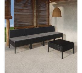 Set mobilier de grădină cu perne, 5 piese, negru, poliratan