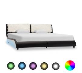 Cadru de pat cu led, negru și alb, 180x200 cm, piele ecologică