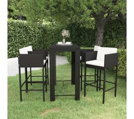 Set mobilier bar de grădină cu perne, 5 piese, negru, poliratan