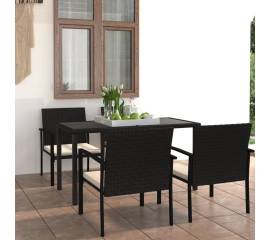 Set mobilier de grădină, 5 piese, negru, poliratan