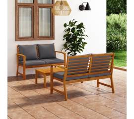 Set mobilier de grădină cu perne, 3 piese, lemn masiv acacia