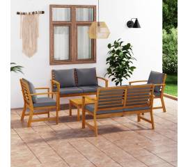 Set mobilier de grădină cu perne, 5 piese, lemn masiv de acacia