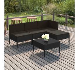 Set mobilier de grădină cu perne, 5 piese, negru, poliratan