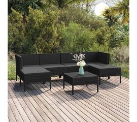 Set mobilier de grădină cu perne, 7 piese, negru, poliratan