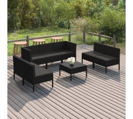 Set mobilier de grădină cu perne, 8 piese, negru, poliratan