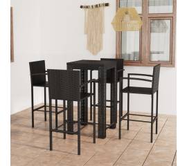 Set bar exterior cu cotieră, 5 piese, negru, poliratan