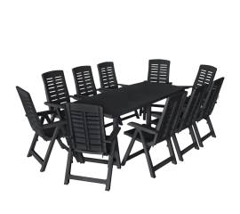 Set mobilier de exterior, 11 piese, antracit, plastic