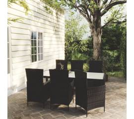 Set mobilier de exterior cu perne, 7 piese, negru, poliratan