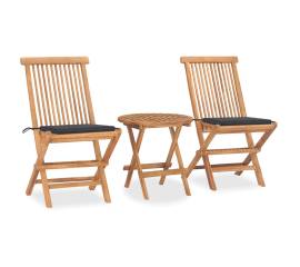 Set mobilier exterior pliabil cu perne, 3 piese, lemn masiv tec