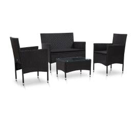 Set mobilier de grădină cu perne, 4 piese, negru, poliratan