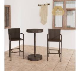 Set mobilier de bar de grădină, 3 piese, maro, poliratan