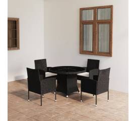 Set mobilier de grădină, 5 piese, negru, poliratan