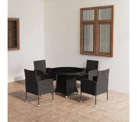 Set mobilier de grădină, 5 piese, negru, poliratan