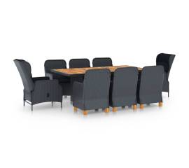 Set mobilier exterior cu perne, 9 piese, gri închis, poliratan