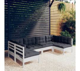 Set mobilier grădină cu perne, 6 piese, alb, lemn masiv de pin
