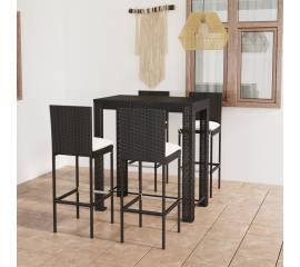 Set mobilier bar de exterior cu perne 5 piese, negru, poliratan