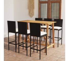 Set mobilier bar de grădină cu perne, 7 piese, negru