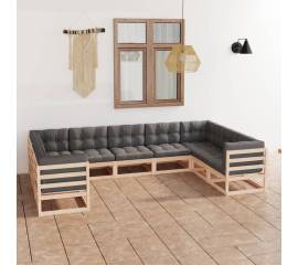 Set mobilier de grădină, 9 piese, cu perne, lemn masiv de pin