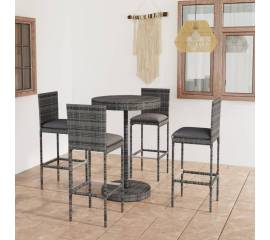 Set mobilier bar de grădină cu perne, 5 piese, gri, poliratan