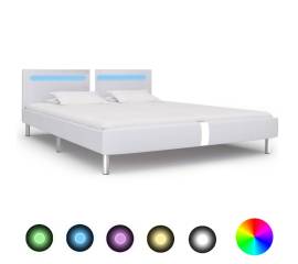 Cadru de pat cu led, alb, 180 x 200 cm, piele artificială