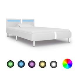 Cadru de pat cu led, alb, 90 x 200 cm, piele artificială