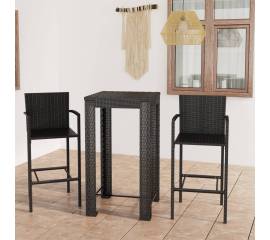 Set de bar de exterior cu cotieră, 3 piese, negru, poliratan