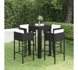 Set mobilier bar de grădină cu perne, 5 piese, negru, poliratan