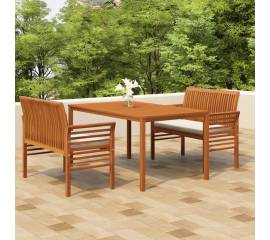 Set mobilier de exterior cu perne, 3 piese, lemn masiv acacia