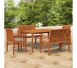 Set mobilier de exterior cu perne, 5 piese, lemn masiv acacia