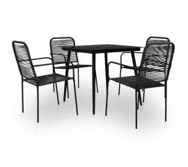 Set mobilier de grădină, 5 piese, negru, frânghie bumbac & oțel