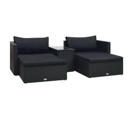 Set mobilier de grădină cu perne, 5 piese, negru, poliratan