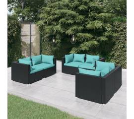 Set mobilier de grădină cu perne, 6 piese, negru, poliratan