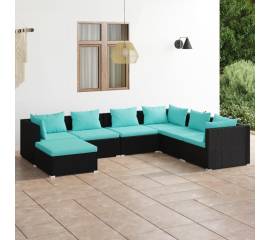 Set mobilier de grădină cu perne, 7 piese, negru, poliratan