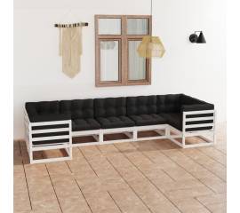 Set mobilier de grădină cu perne, 7 piese,alb,lemn masiv de pin