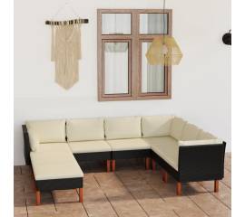 Set mobilier de grădină cu perne, 8 piese, negru, poliratan