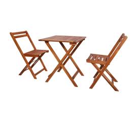 Set mobilier bistro pliabil, 3 piese, lemn masiv de acacia