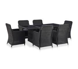 Set mobilier de exterior, 7 piese, negru, poliratan